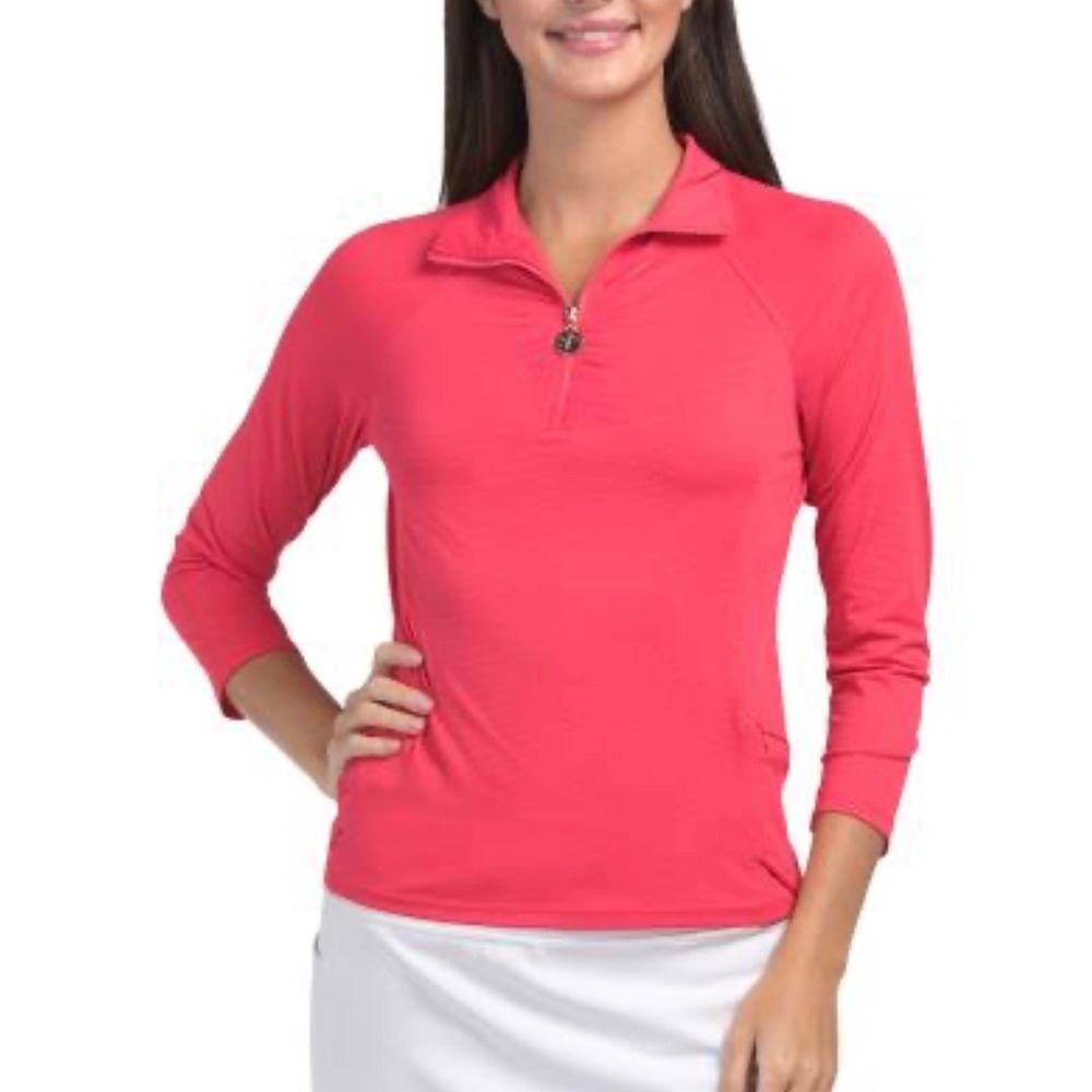 Callaway Women's XL Opti-Dri Quarter Zip Golf Top Coral‎ Pink 3/4 Sleeve Polo